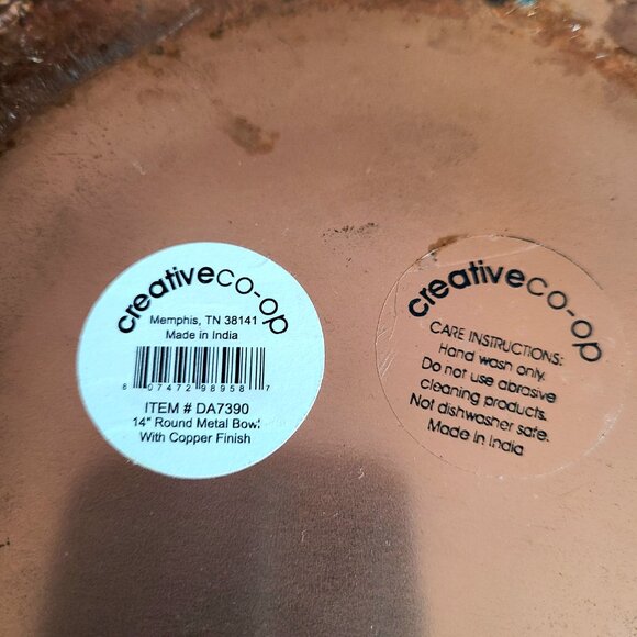 Large 14'' wide Creative Co-op Round Hammered Metal Bowl, Copper Finish - Picture 5 of 5
